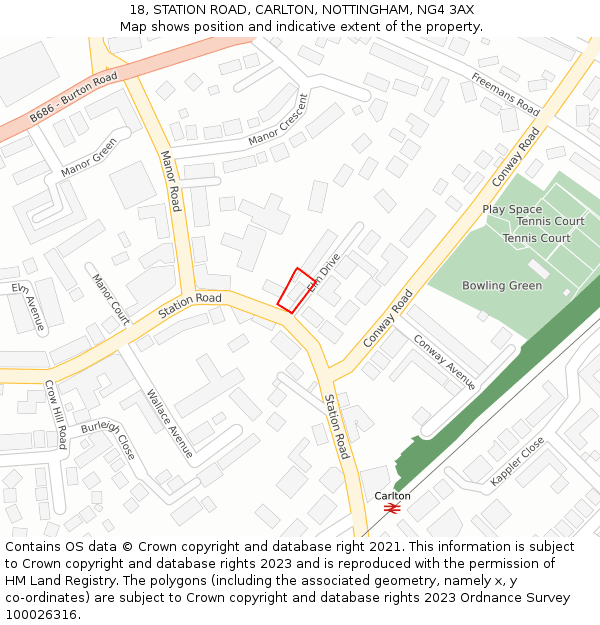18, STATION ROAD, CARLTON, NOTTINGHAM, NG4 3AX: Location map and indicative extent of plot