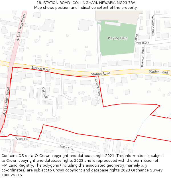 18, STATION ROAD, COLLINGHAM, NEWARK, NG23 7RA: Location map and indicative extent of plot