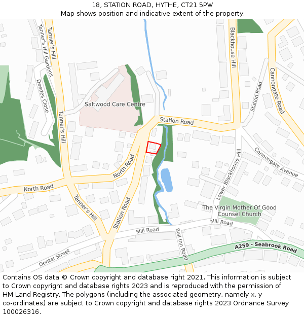 18, STATION ROAD, HYTHE, CT21 5PW: Location map and indicative extent of plot