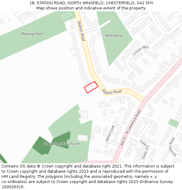 18, STATION ROAD, NORTH WINGFIELD, CHESTERFIELD, S42 5HY: Location map and indicative extent of plot