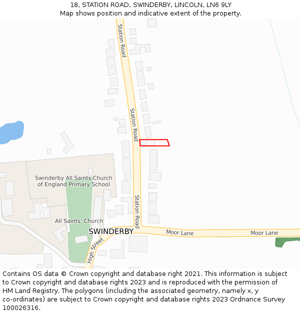 18, STATION ROAD, SWINDERBY, LINCOLN, LN6 9LY: Location map and indicative extent of plot