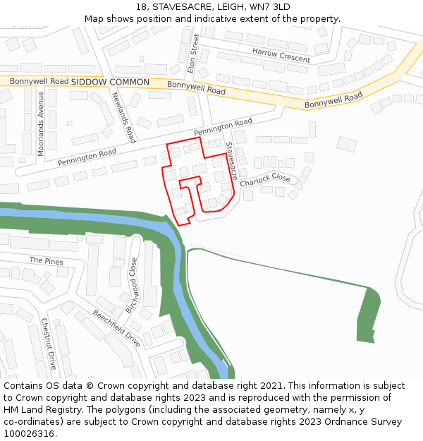 18, STAVESACRE, LEIGH, WN7 3LD: Location map and indicative extent of plot