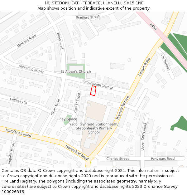 18, STEBONHEATH TERRACE, LLANELLI, SA15 1NE: Location map and indicative extent of plot