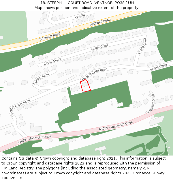 18, STEEPHILL COURT ROAD, VENTNOR, PO38 1UH: Location map and indicative extent of plot