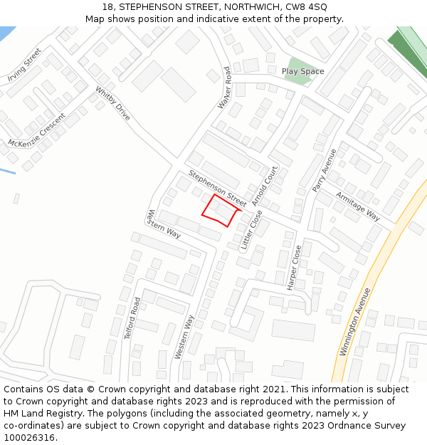 18, STEPHENSON STREET, NORTHWICH, CW8 4SQ: Location map and indicative extent of plot