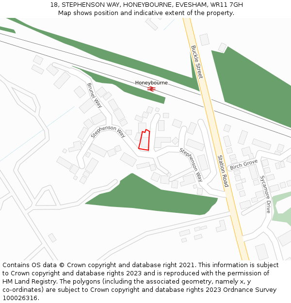 18, STEPHENSON WAY, HONEYBOURNE, EVESHAM, WR11 7GH: Location map and indicative extent of plot