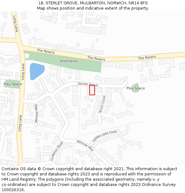 18, STERLET GROVE, MULBARTON, NORWICH, NR14 8FS: Location map and indicative extent of plot
