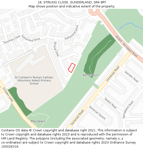 18, STIRLING CLOSE, SUNDERLAND, SR4 8RT: Location map and indicative extent of plot