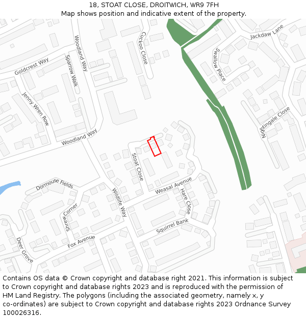 18, STOAT CLOSE, DROITWICH, WR9 7FH: Location map and indicative extent of plot