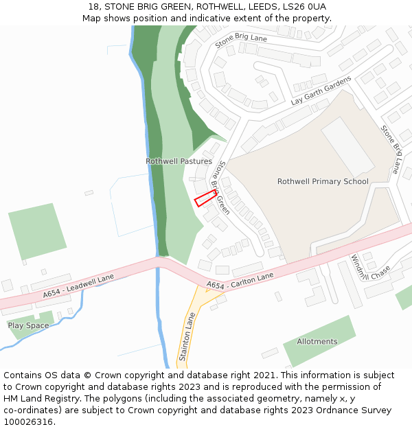 18, STONE BRIG GREEN, ROTHWELL, LEEDS, LS26 0UA: Location map and indicative extent of plot