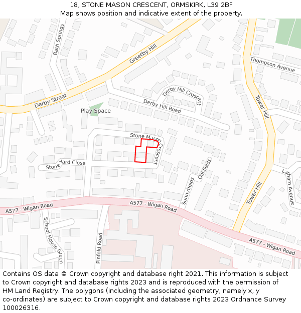 18, STONE MASON CRESCENT, ORMSKIRK, L39 2BF: Location map and indicative extent of plot