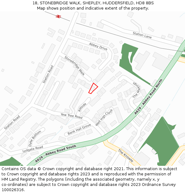 18, STONEBRIDGE WALK, SHEPLEY, HUDDERSFIELD, HD8 8BS: Location map and indicative extent of plot