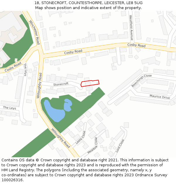 18, STONECROFT, COUNTESTHORPE, LEICESTER, LE8 5UG: Location map and indicative extent of plot