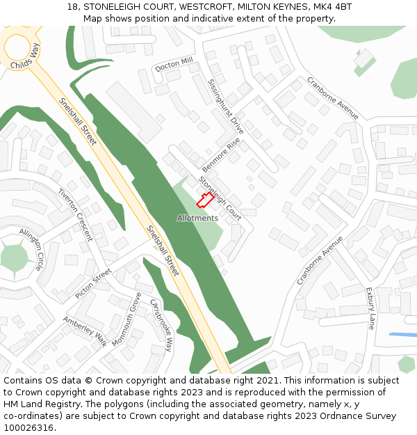 18, STONELEIGH COURT, WESTCROFT, MILTON KEYNES, MK4 4BT: Location map and indicative extent of plot