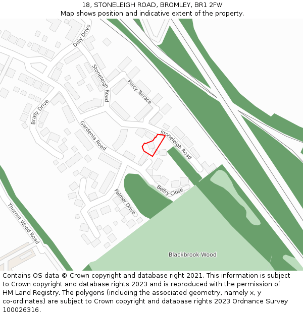 18, STONELEIGH ROAD, BROMLEY, BR1 2FW: Location map and indicative extent of plot