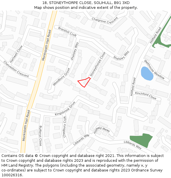 18, STONEYTHORPE CLOSE, SOLIHULL, B91 3XD: Location map and indicative extent of plot
