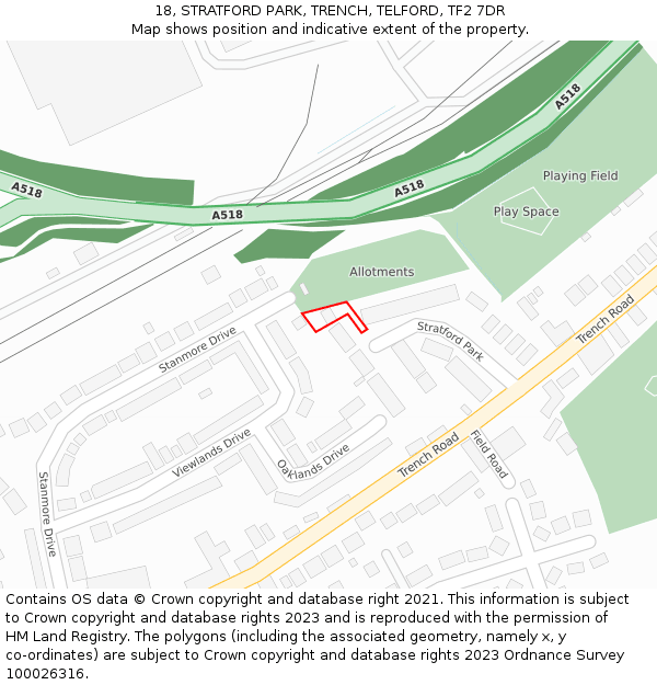 18, STRATFORD PARK, TRENCH, TELFORD, TF2 7DR: Location map and indicative extent of plot