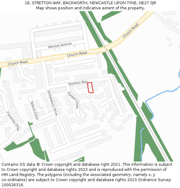 18, STRETTON WAY, BACKWORTH, NEWCASTLE UPON TYNE, NE27 0JR: Location map and indicative extent of plot