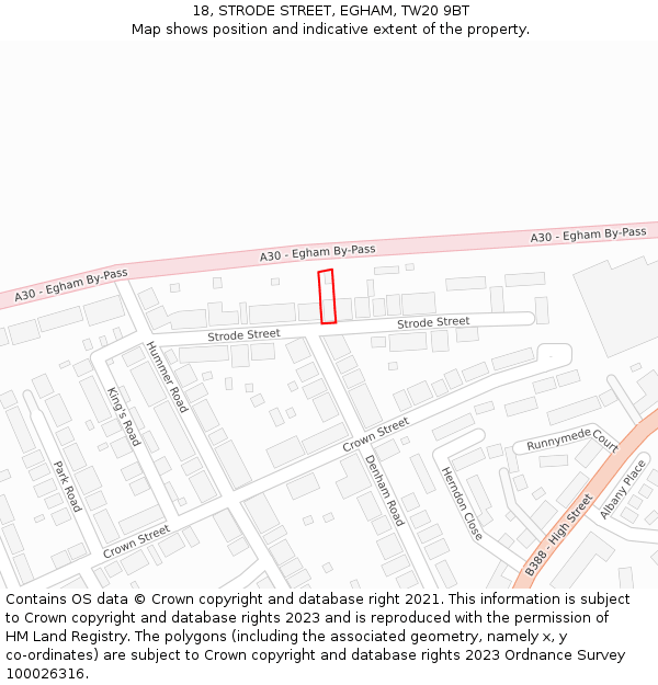 18, STRODE STREET, EGHAM, TW20 9BT: Location map and indicative extent of plot