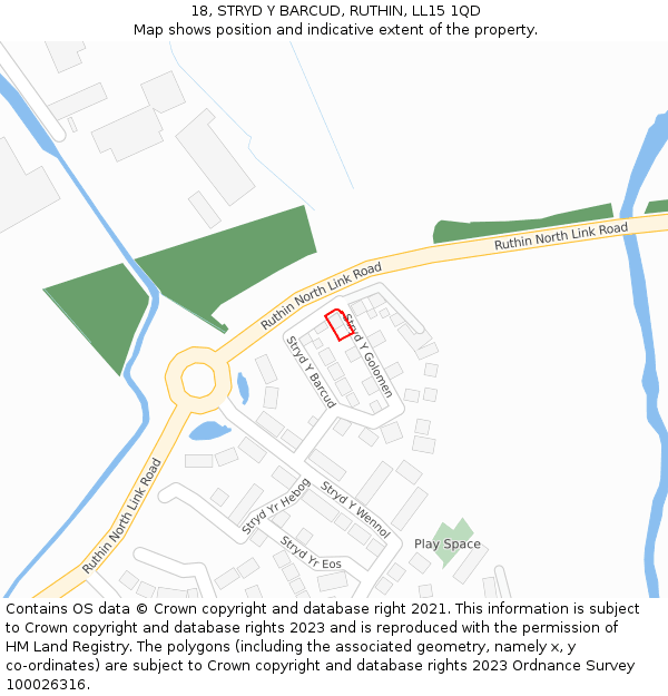 18, STRYD Y BARCUD, RUTHIN, LL15 1QD: Location map and indicative extent of plot