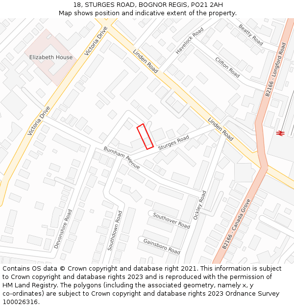 18, STURGES ROAD, BOGNOR REGIS, PO21 2AH: Location map and indicative extent of plot