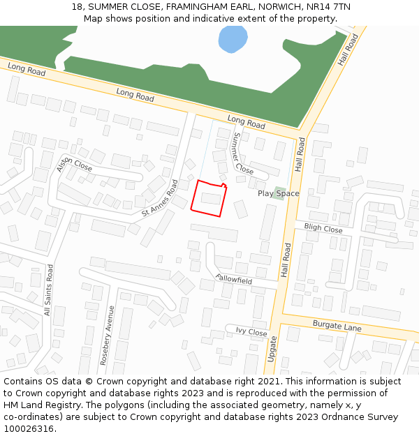 18, SUMMER CLOSE, FRAMINGHAM EARL, NORWICH, NR14 7TN: Location map and indicative extent of plot