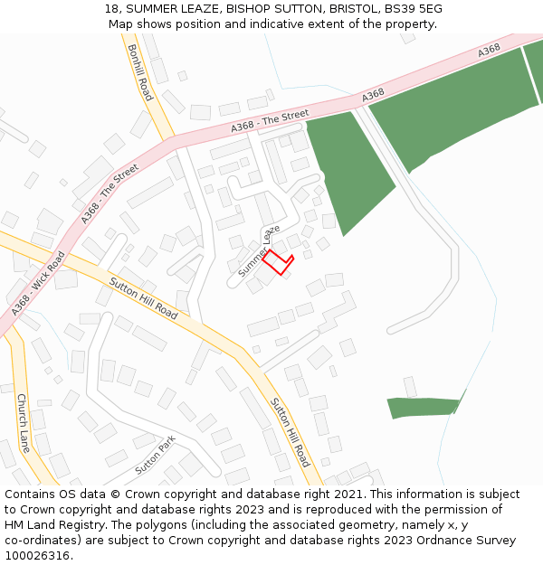 18, SUMMER LEAZE, BISHOP SUTTON, BRISTOL, BS39 5EG: Location map and indicative extent of plot