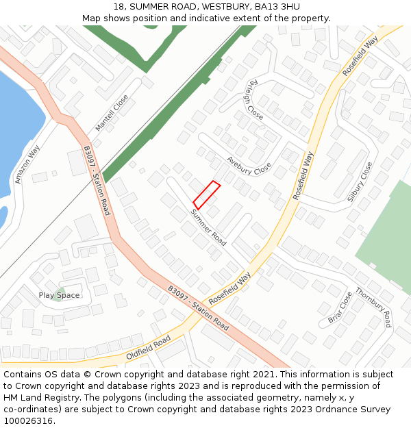 18, SUMMER ROAD, WESTBURY, BA13 3HU: Location map and indicative extent of plot