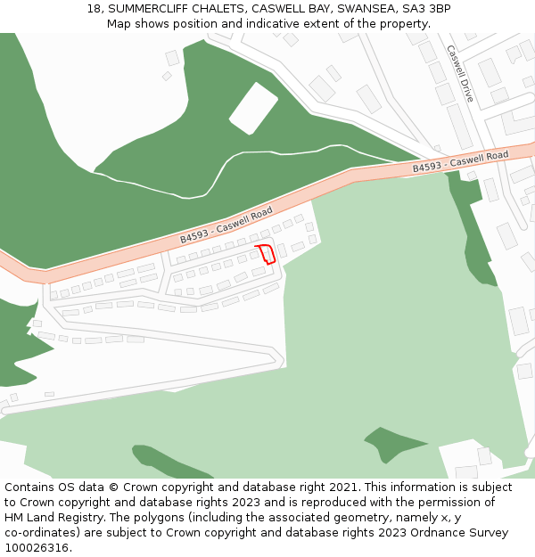 18, SUMMERCLIFF CHALETS, CASWELL BAY, SWANSEA, SA3 3BP: Location map and indicative extent of plot