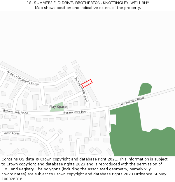 18, SUMMERFIELD DRIVE, BROTHERTON, KNOTTINGLEY, WF11 9HY: Location map and indicative extent of plot