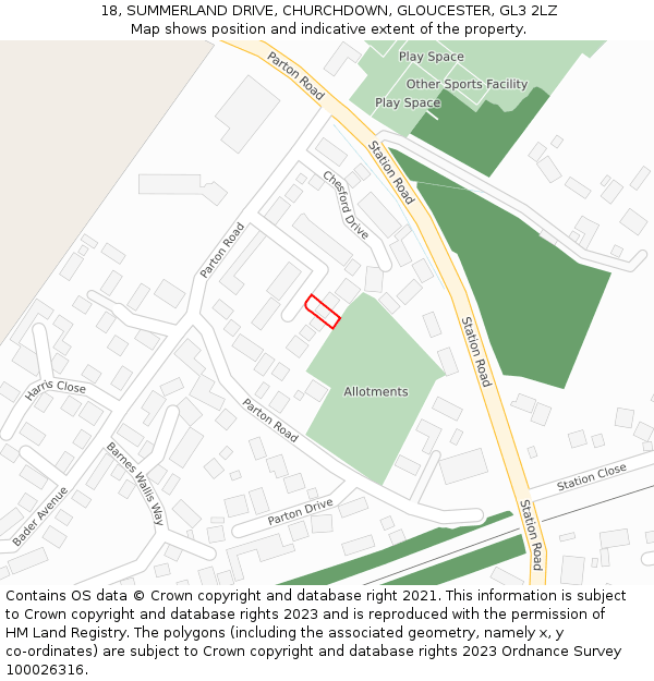 18, SUMMERLAND DRIVE, CHURCHDOWN, GLOUCESTER, GL3 2LZ: Location map and indicative extent of plot