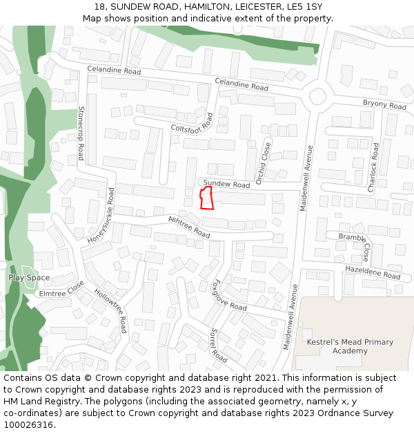 18, SUNDEW ROAD, HAMILTON, LEICESTER, LE5 1SY: Location map and indicative extent of plot