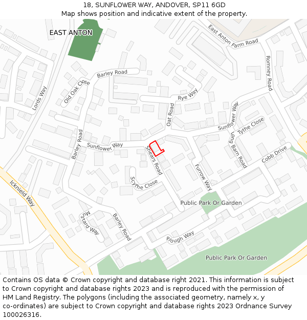 18, SUNFLOWER WAY, ANDOVER, SP11 6GD: Location map and indicative extent of plot
