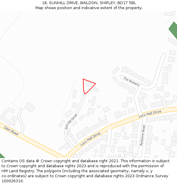 18, SUNHILL DRIVE, BAILDON, SHIPLEY, BD17 5BL: Location map and indicative extent of plot