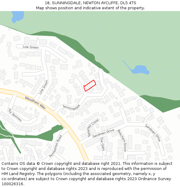 18, SUNNINGDALE, NEWTON AYCLIFFE, DL5 4TS: Location map and indicative extent of plot