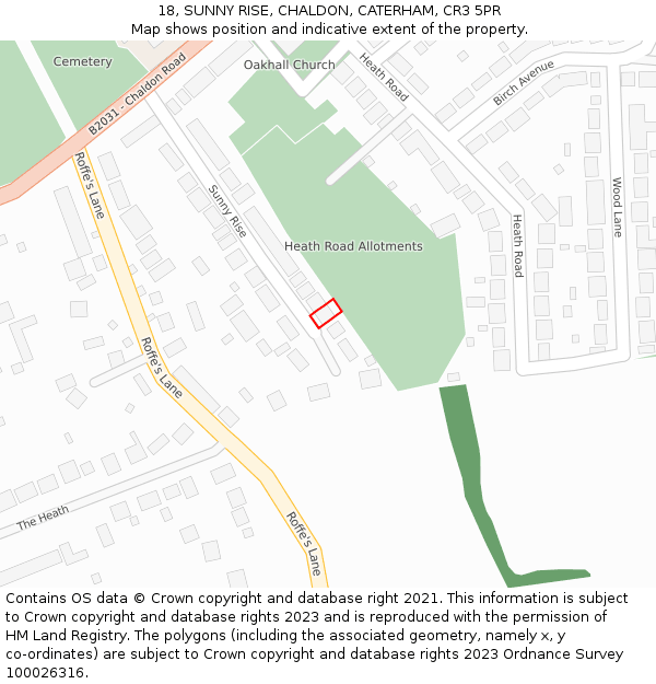 18, SUNNY RISE, CHALDON, CATERHAM, CR3 5PR: Location map and indicative extent of plot