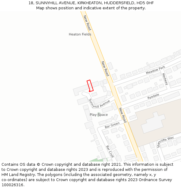 18, SUNNYHILL AVENUE, KIRKHEATON, HUDDERSFIELD, HD5 0HF: Location map and indicative extent of plot