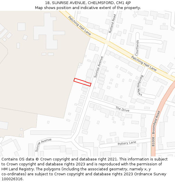 18, SUNRISE AVENUE, CHELMSFORD, CM1 4JP: Location map and indicative extent of plot