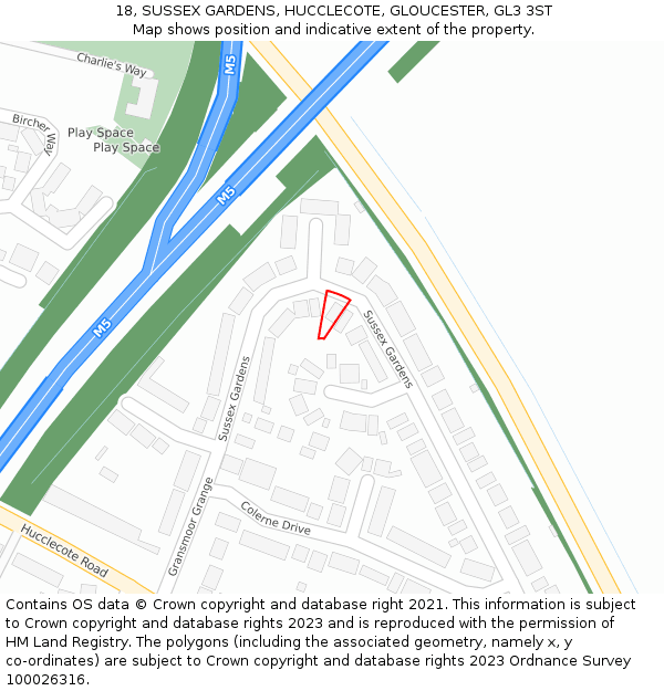 18, SUSSEX GARDENS, HUCCLECOTE, GLOUCESTER, GL3 3ST: Location map and indicative extent of plot