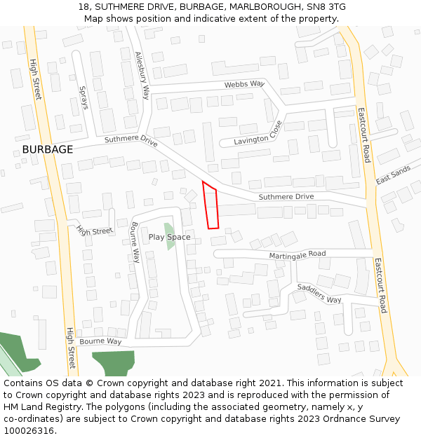 18, SUTHMERE DRIVE, BURBAGE, MARLBOROUGH, SN8 3TG: Location map and indicative extent of plot