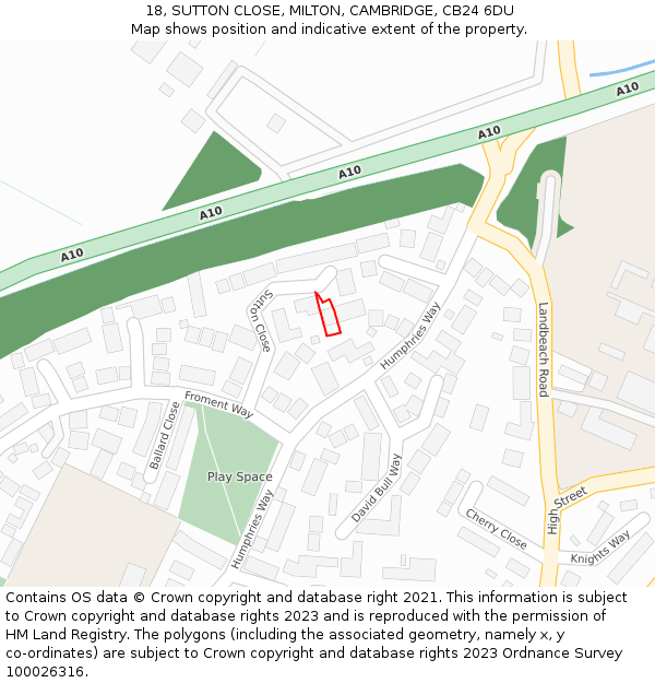 18, SUTTON CLOSE, MILTON, CAMBRIDGE, CB24 6DU: Location map and indicative extent of plot