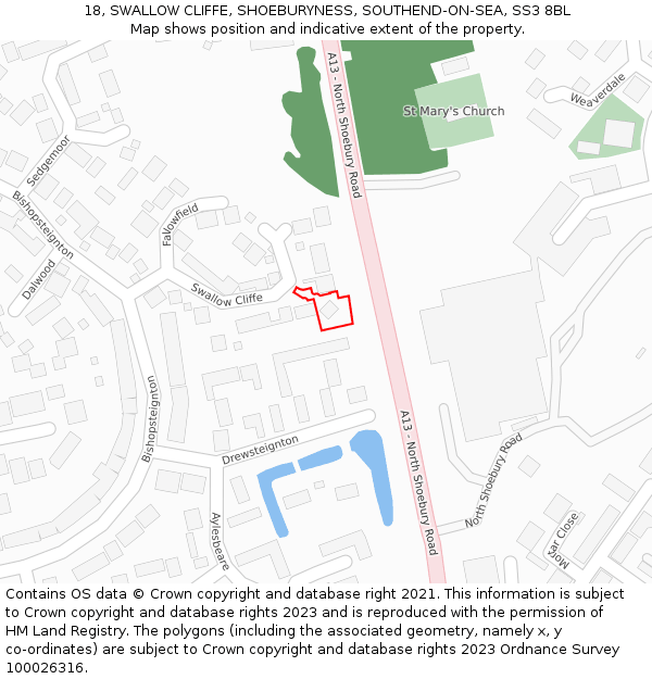 18, SWALLOW CLIFFE, SHOEBURYNESS, SOUTHEND-ON-SEA, SS3 8BL: Location map and indicative extent of plot