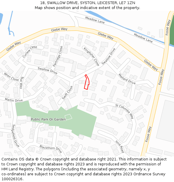 18, SWALLOW DRIVE, SYSTON, LEICESTER, LE7 1ZN: Location map and indicative extent of plot