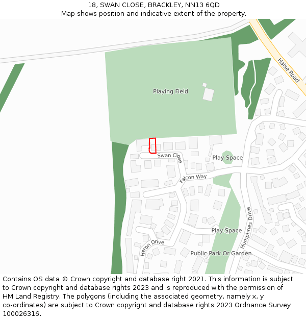 18, SWAN CLOSE, BRACKLEY, NN13 6QD: Location map and indicative extent of plot