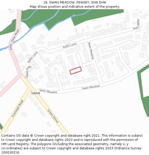 18, SWAN MEADOW, PEWSEY, SN9 5HW: Location map and indicative extent of plot