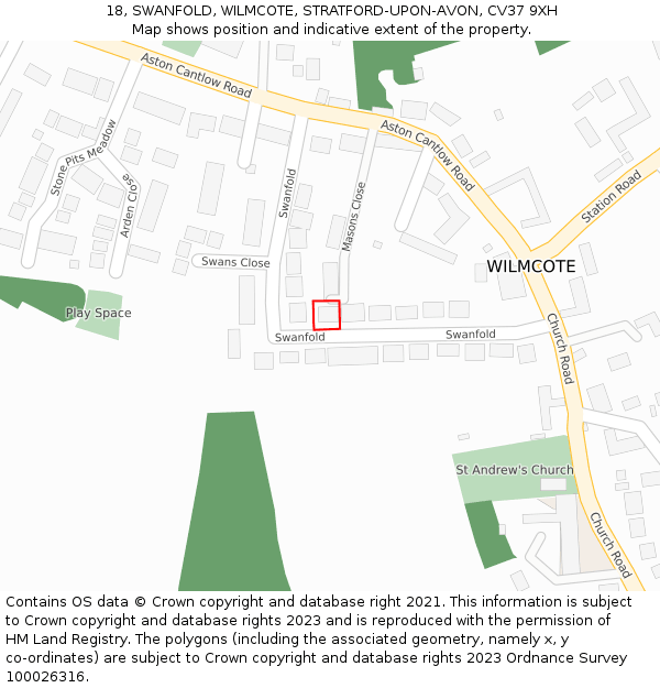 18, SWANFOLD, WILMCOTE, STRATFORD-UPON-AVON, CV37 9XH: Location map and indicative extent of plot