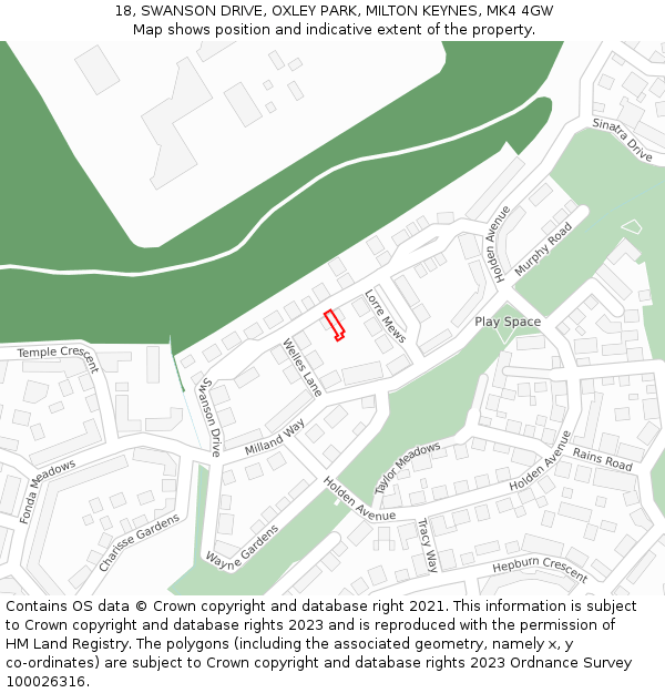 18, SWANSON DRIVE, OXLEY PARK, MILTON KEYNES, MK4 4GW: Location map and indicative extent of plot