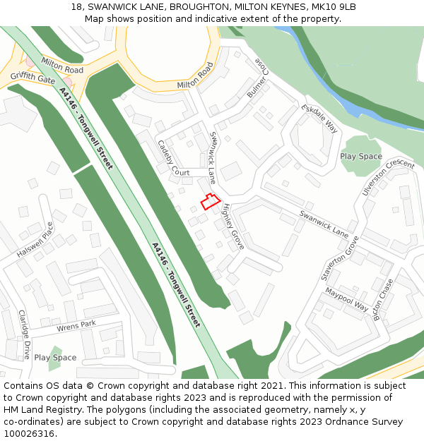 18, SWANWICK LANE, BROUGHTON, MILTON KEYNES, MK10 9LB: Location map and indicative extent of plot