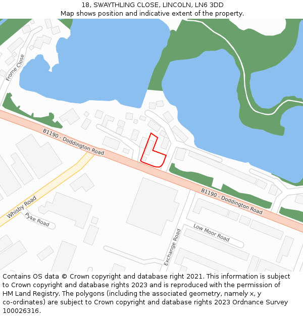 18, SWAYTHLING CLOSE, LINCOLN, LN6 3DD: Location map and indicative extent of plot