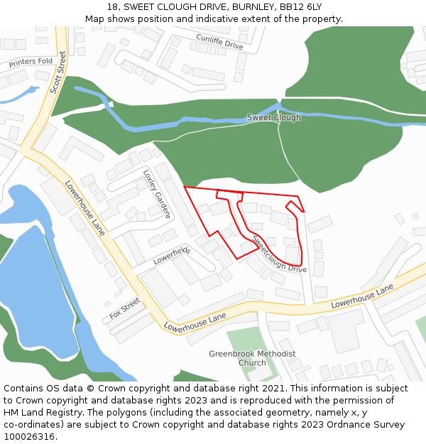 18, SWEET CLOUGH DRIVE, BURNLEY, BB12 6LY: Location map and indicative extent of plot